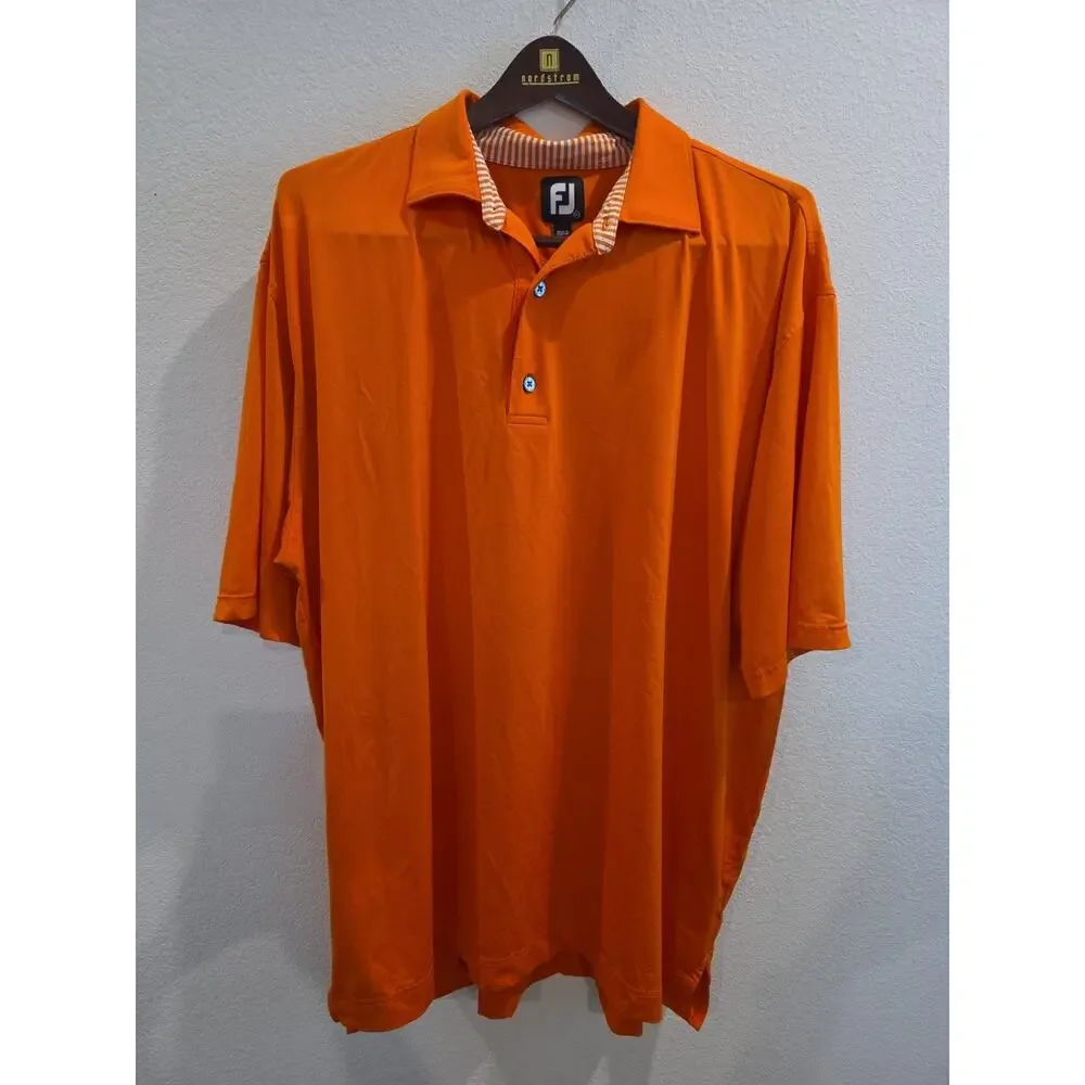FootJoy Mens Orange Performance Golf Polo Shirt Short Sleeve‎ Size 2XL FJ Logo